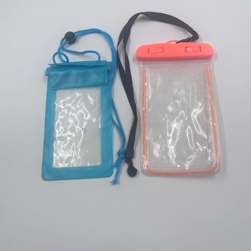 Universal Waterproof Phone Pouch Dry Bag Lot Blue Orange Clear Water Sports 2pc